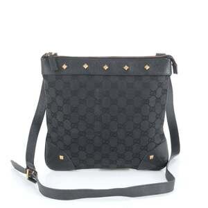Gucci GG Canvas Stud Leather Shoulder Bag Crossbody Black 120893 Women's